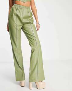 Rebellious Fashion кожаные расклешенные брюки цвета хаки