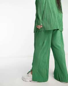 Зеленые плиссированные широкие брюки с разрезом по бокам Only Curve