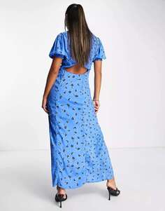 Синее чайное платье миди French Connection с цветочным принтом