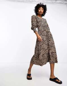Коричневое платье-рубашка миди с принтом гепарда Whistles