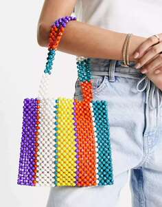 Разноцветная полосатая сумка-саквояж с бисером ASOS