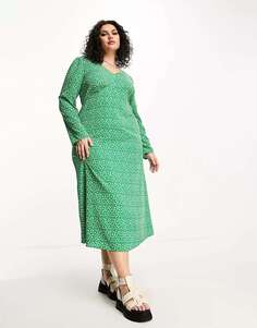 Чайное платье миди Urban Threads Plus зеленого цвета с ярким цветочным принтом Urban Threads