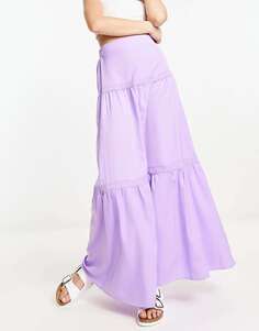 Сиреневая многоярусная юбка макси с кружевными вставками Lola May