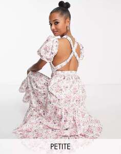 Эксклюзивное платье миди с перекрестной спинкой и винтажным цветочным принтом Collective the Label Petite