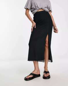 Черная сетчатая юбка миди с салатовым краем Urban Threads