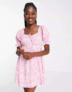 Мини-чайное платье Influence с принтом розовых ромашек