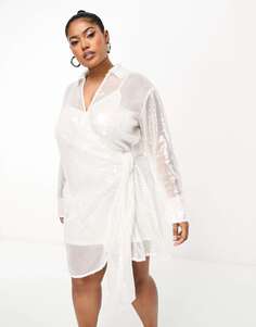 Эксклюзивное белое платье-рубашка с пайетками и завязками по бокам 4th &amp; Reckless