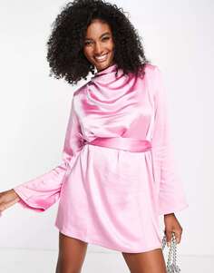 Розовое атласное мини-платье с завязкой на талии Pretty Lavish Jayda