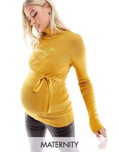 Янтарно-золотой топ с длинными рукавами и высоким воротником Mamalicious Maternity Mama.licious