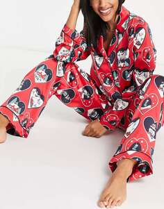 Красная длинная атласная пижама с сердечками Chelsea Peers