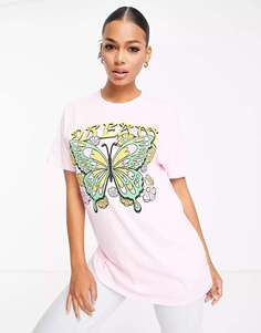 Розовая оверсайз-футболка с принтом бабочки HNR LDN Honour