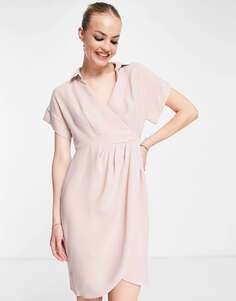 Розовое мини-платье-рубашка с запахом Closet London