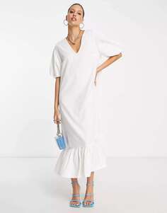 Белое свободное платье миди с объемными рукавами Pretty Lavish