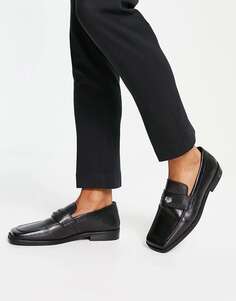 Черные кожаные лоферы с квадратным носком Walk London Luther