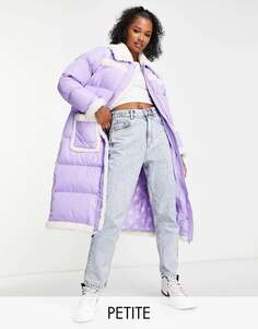 Пурпурное длинное пальто-пуховик контрастного цвета Miss Selfridge Petite borg