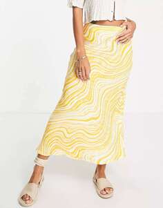Атласная юбка макси желтого цвета с волнистым принтом&amp; Other Stories