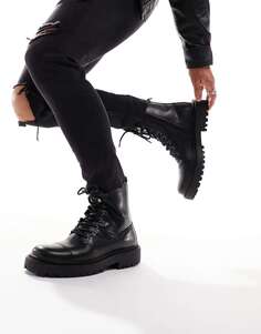 Черные военные ботинки Pull&amp;Bear