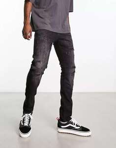Узкие джинсы Jack &amp; Jones Intelligence Glenn черного цвета с потертостями и пятнами краски