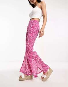 Широкие брюки Influence с розовым цветочным принтом