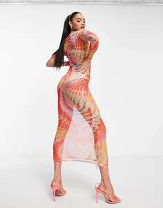 Прозрачное платье макси с длинными рукавами Simmi абстрактной радуги Simmi Clothing