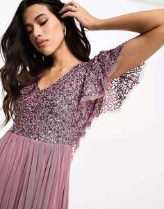 Мини-платье Beauut Bridesmaid с развевающимися деталями лилового фиолетового цвета