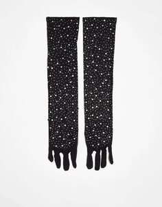 Мои аксессуары Длинные черные перчатки длиной выше локтя со стразами London Curve My Accessories