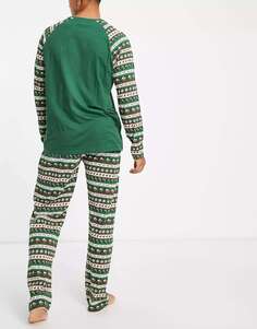Лесно-зеленый пижамный комплект с разноцветными принтами Brave Soul ho ho ho Fairisle Pudding