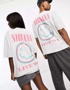 Светло-серая футболка унисекс с лицензией ASOS оверсайз с графическим рисунком и принтом Nirvana