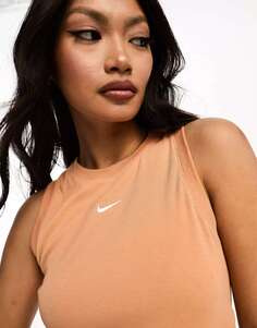 Янтарно-коричневая майка Nike mini с галочкой и укороченным краем в рубчик