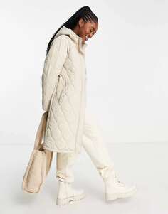 Хлопок:Удлиненное стеганое пальто On Active кремового цвета Cotton:On