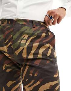 Коричневые брюки с камуфляжным принтом Twisted Tailor Gables