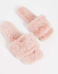 Пушистые тапочки с квадратным носком розового цвета Loungeable