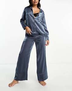 Комплект пижамы из атласного топа Revere и брюк стального синего цвета Loungeable