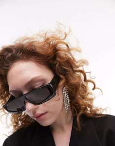 Черные узкие солнцезащитные очки с плоскими бровями Topshop