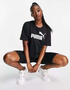 Черная укороченная футболка с логотипом Puma Essentials