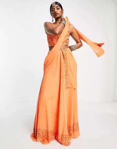 Мандариново-оранжевая макси-юбка lehenga с украшением Maya Band