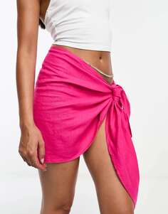 Ярко-розовая мини-юбка-саронг с завязкой спереди Pull&amp;Bear