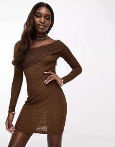Асимметричное мини-платье на одно плечо NaaNaa шоколадно-коричневого цвета