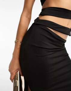 Прямая юбка-стойка Parallel Lines с разрезом на талии и разрезом по бокам Черная