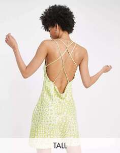 Зеленое платье-комбинация Topshop Tall с абстрактными пятнами