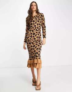 Леопардовое платье миди с оборками Never Fully Dressed