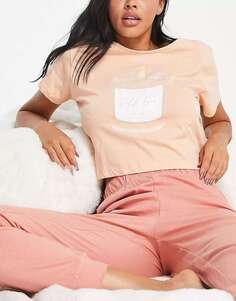Пижамный комплект с брюками облегающего кроя Brave Soul Self Love Candle светло-розового и румяного цветов