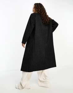 Черное оверсайз-пальто в тонкую полоску ASOS DESIGN Petite