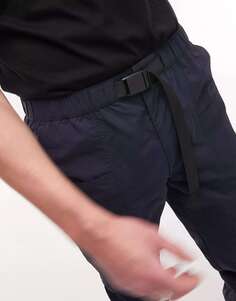 Темно-синие брюки карго свободного кроя с поясом и швами Topman