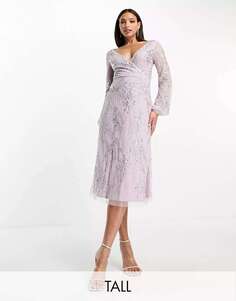 Сиреневое платье миди с запахом спереди Beauut Tall Bridesmaid
