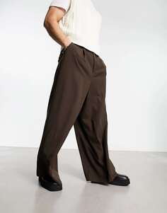 Шоколадно-коричневые элегантные экстремально широкие брюки ASOS