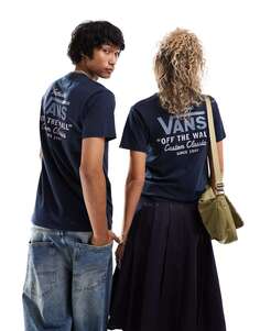 Темно-синяя классическая футболка с держателем на спине с принтом Vans MN