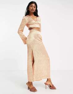 Атласная юбка миди с завязками на талии Topshop нейтрального цвета