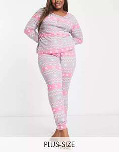 Сверхмягкий пижамный комплект Simply Be розового и серого цветов
