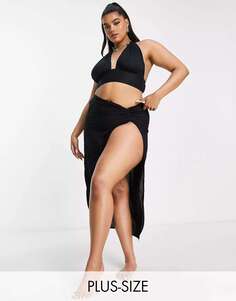 Эксклюзивная асимметричная пляжная юбка макси черного цвета Esmee Plus Esmee Curve